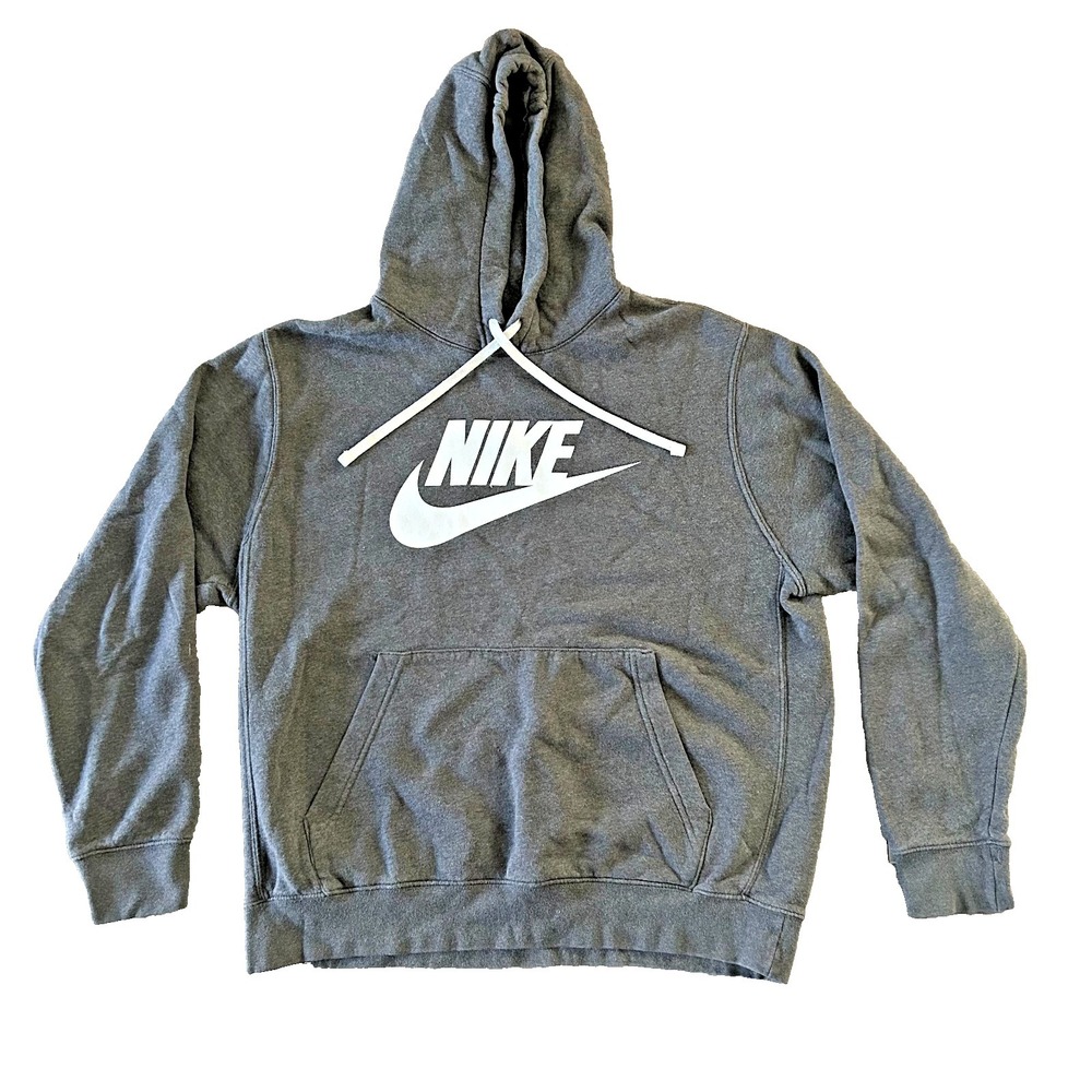 Nike Hoodie Mens Large Gray Big Swoosh Pullover Cotton Sweatshirt